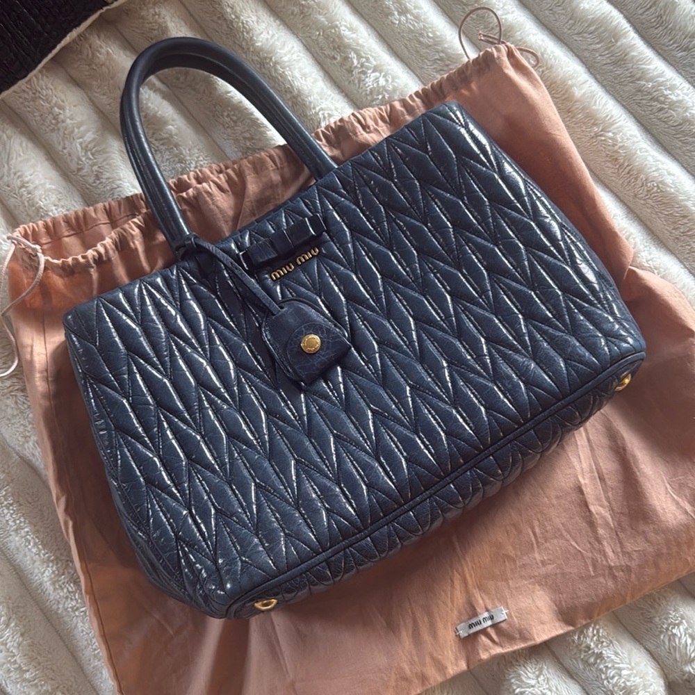 Miu Miu Matelasse Navy 2way Shoulder Tote Handbag